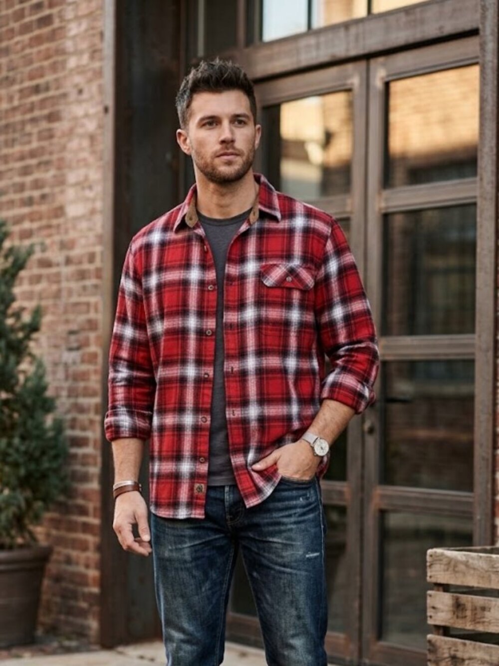 Legendary Whitetails Men's Plaid Red and Black Flannel Shirt - Size Large